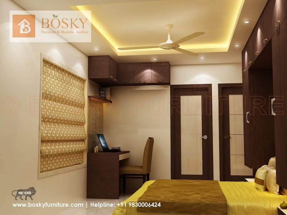 Work Space in Master Bedroom Interiors for Small Apartments | Bosky Interior