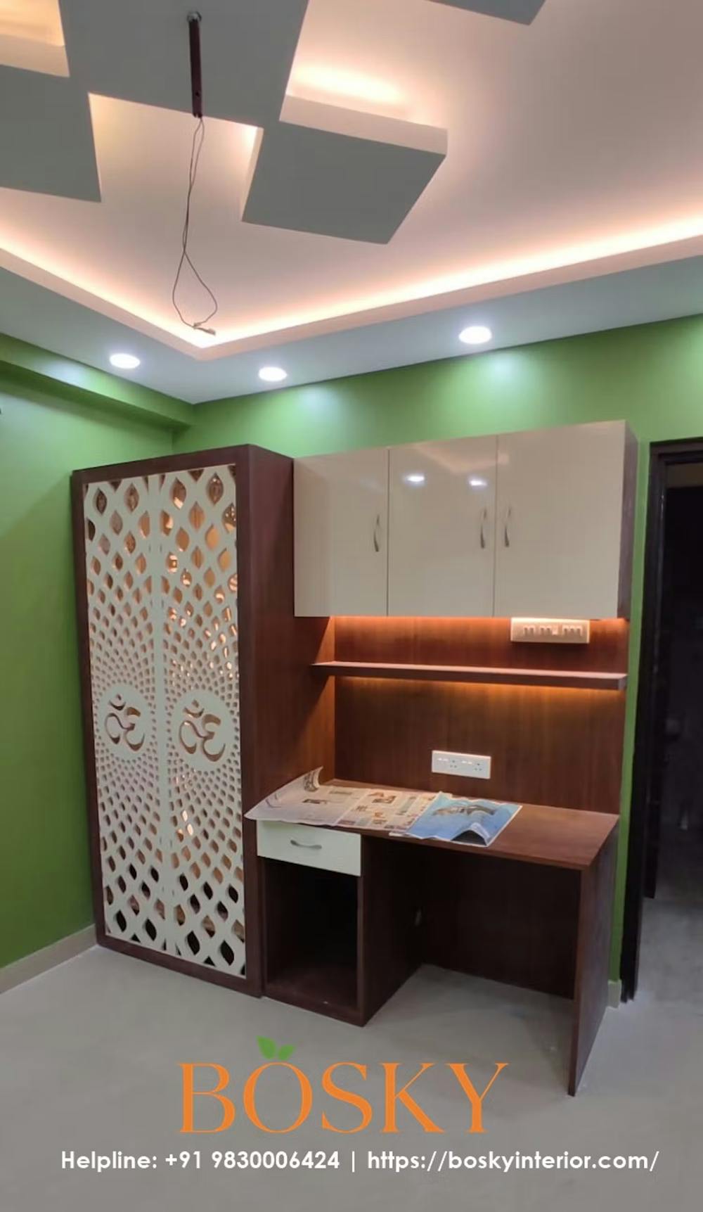 Puja Unit with Attached Desk and Cabinets