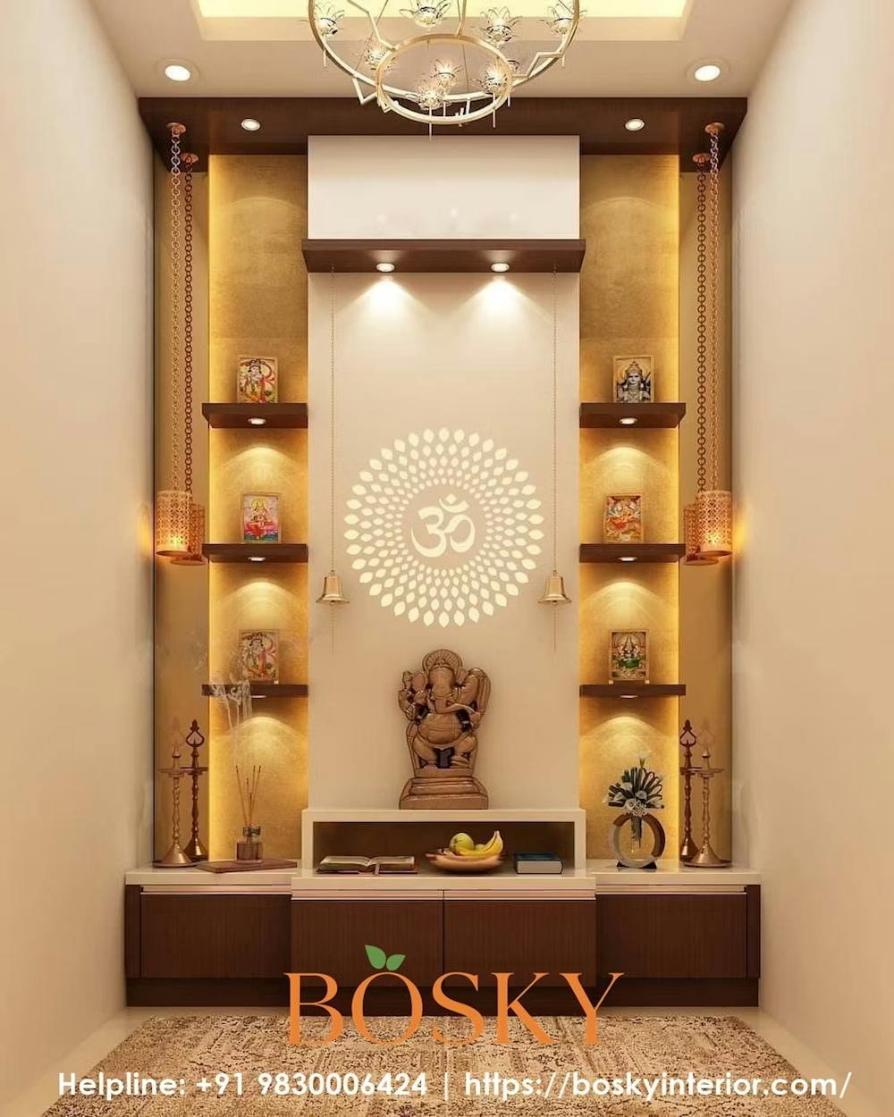 Latest Pooja Room Designs with Hanging Lights