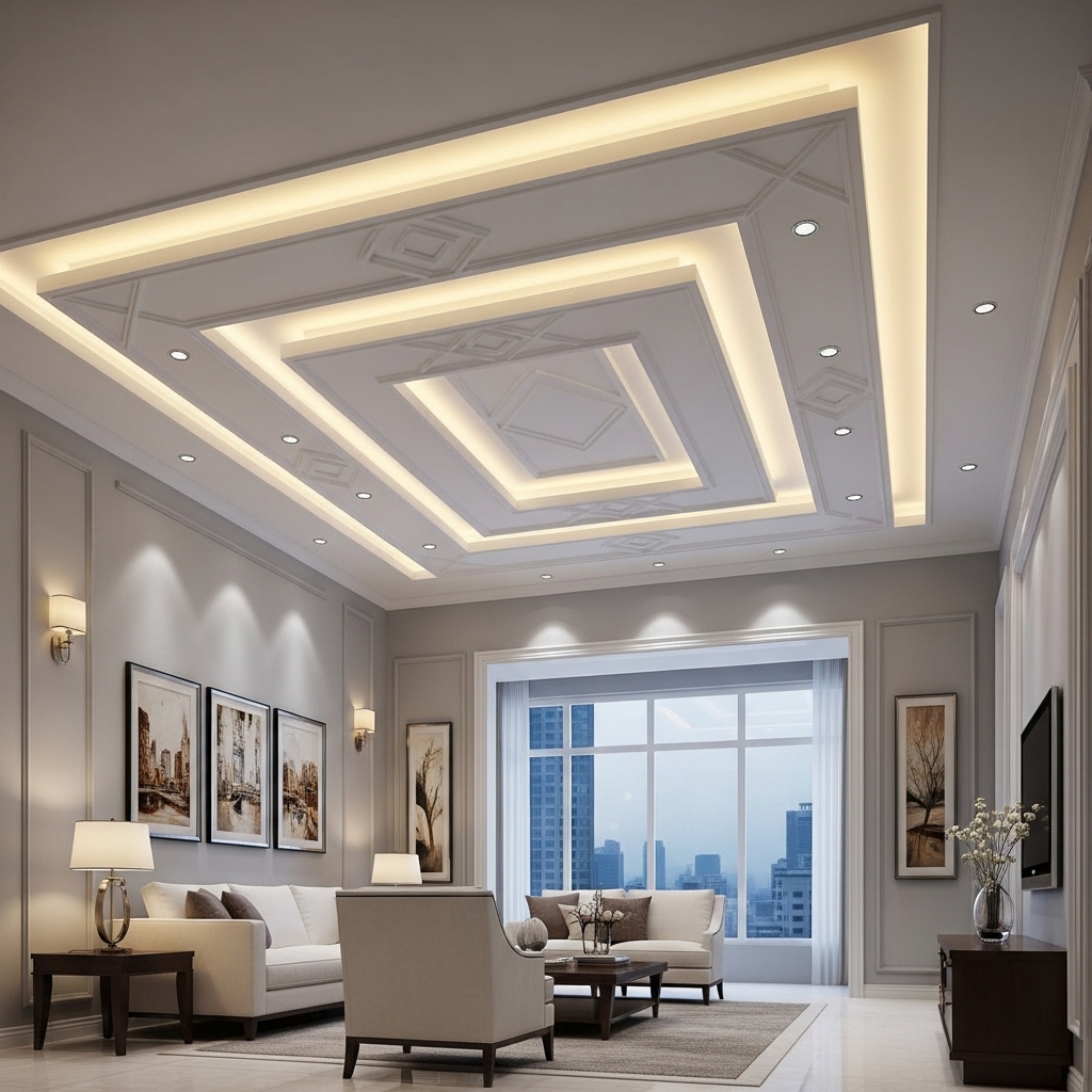 Textured style or Gypsum Finishes False Ceilings