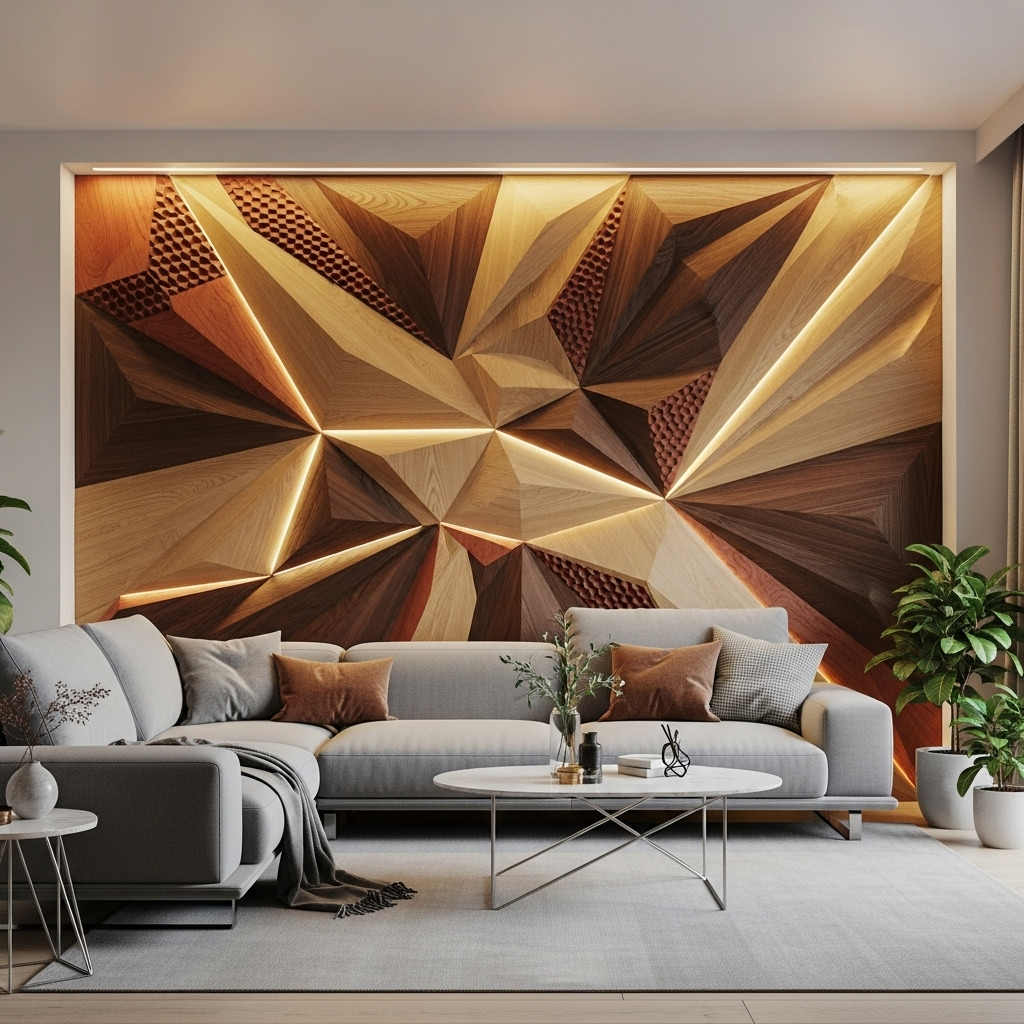 Wooden Wall Panel Design for Living Room