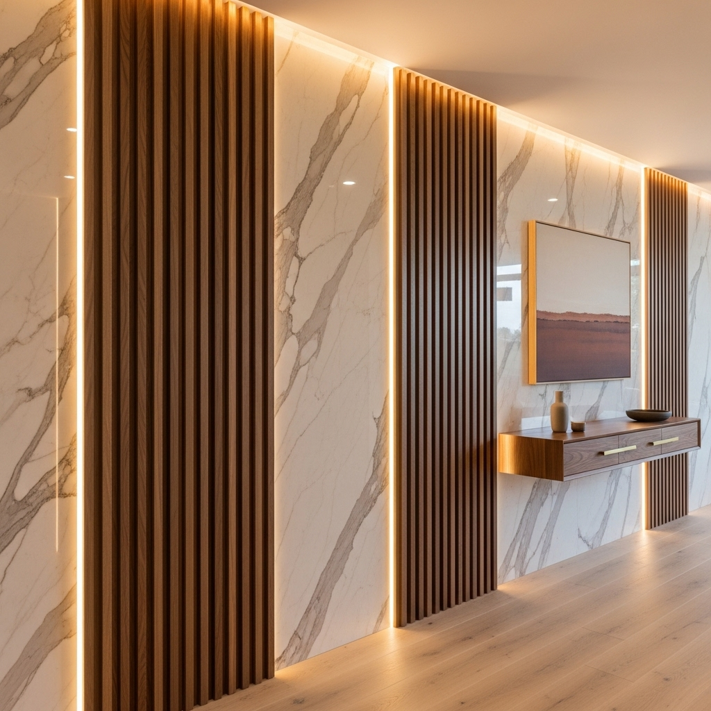 Louvers with Marble + Wood Combo