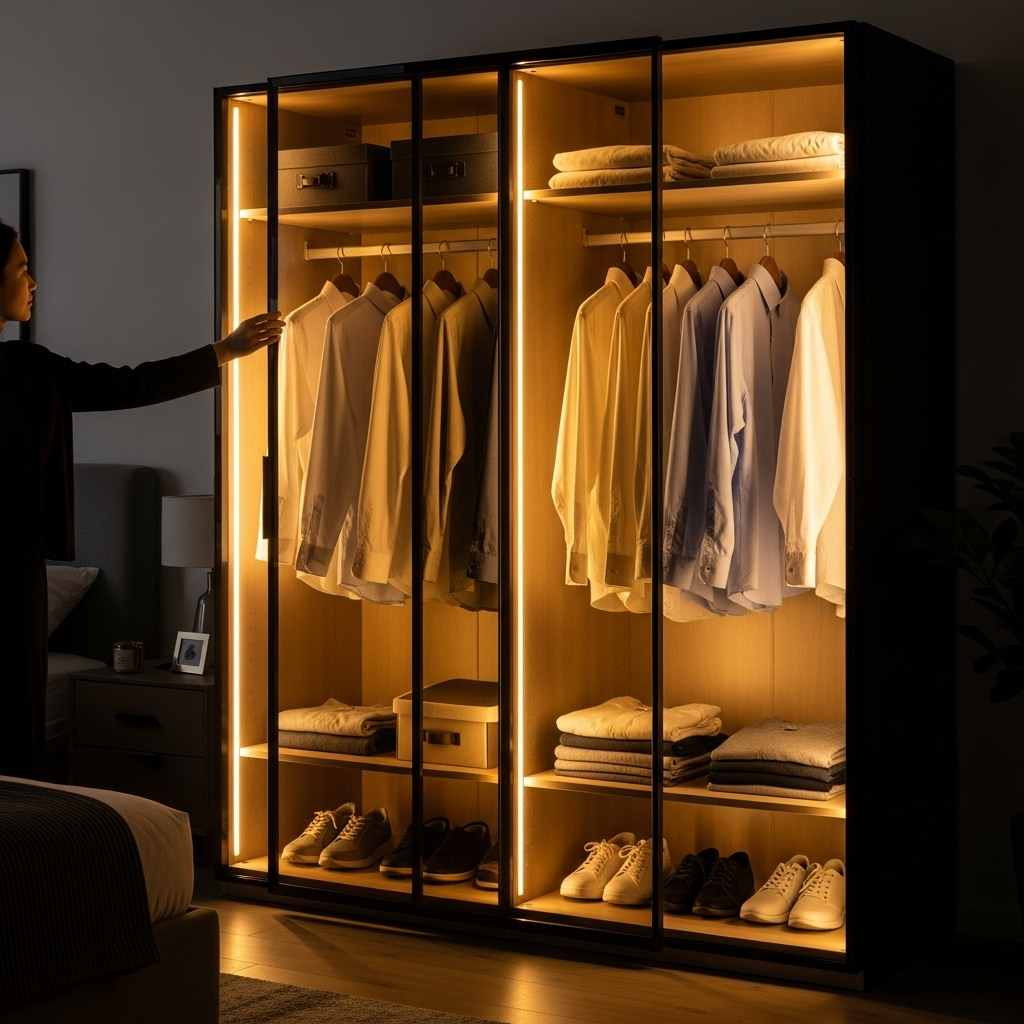 Glass Wardrobe with Lighting
