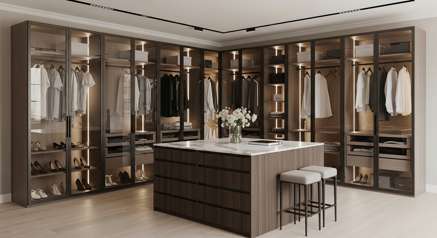 Walk-in best glass wardrobe design 