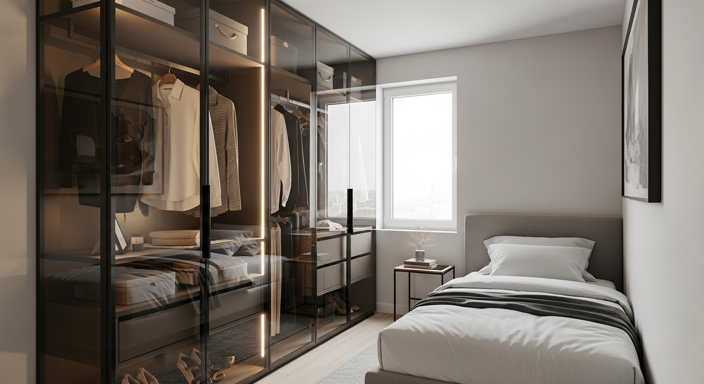 German Machine Made Finish Glass Wardrobe