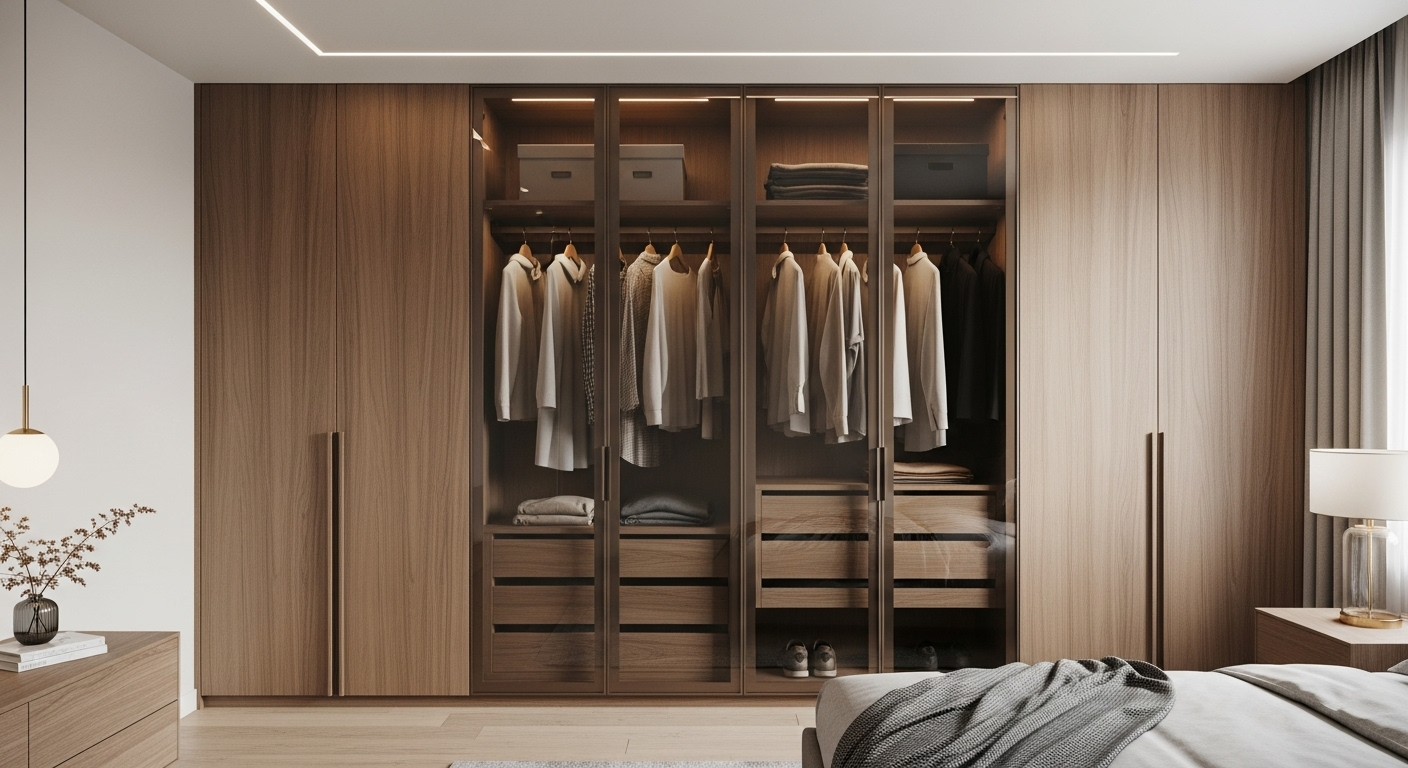 The Luxe Walnut Glass Wardrobe