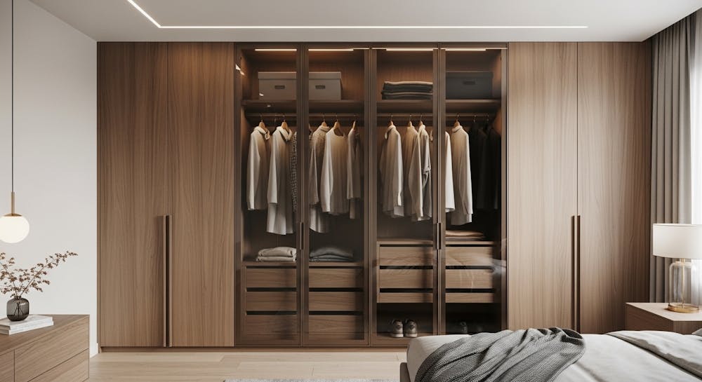 The Luxe Walnut Glass Wardrobe