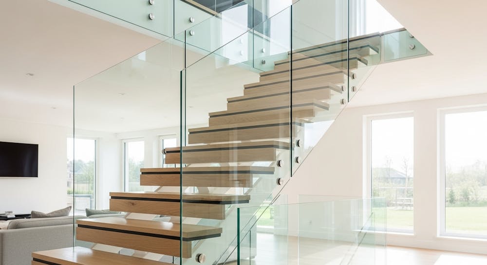 Full Height Glass Guard + Wood Treads