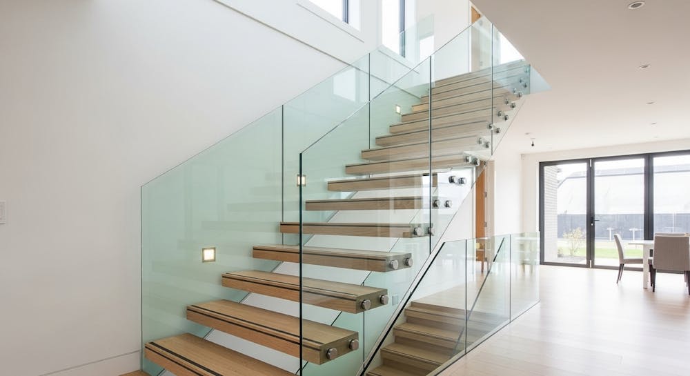 Full Height Glass Guard + Wood Treads