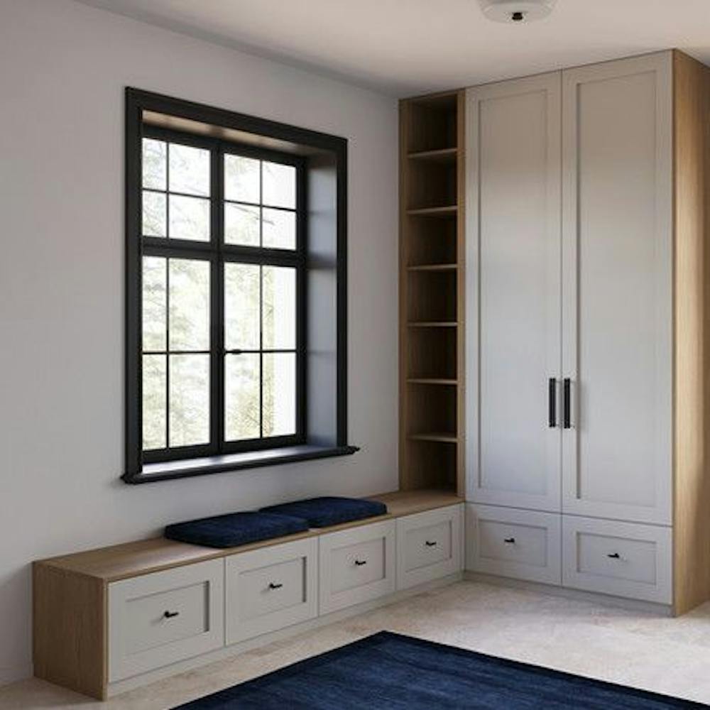 L Shaped Wardrobe Around the Window for Maximum Storage