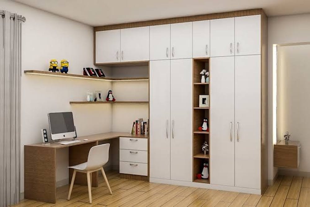 L Shaped Wardrobe with Customise Study Table Integration