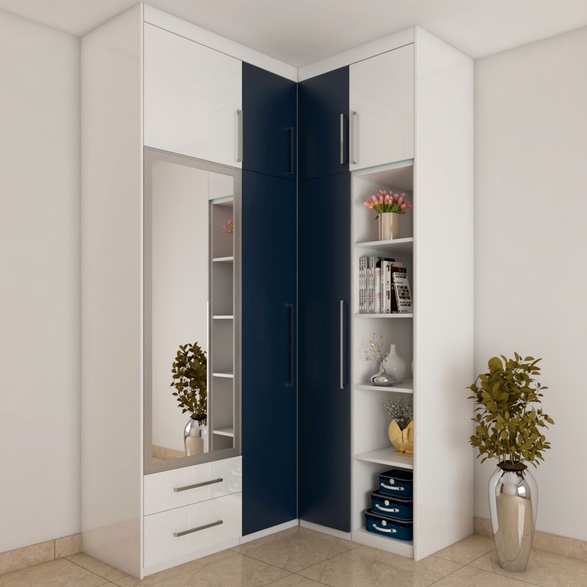 L Type Cupboard Design with Loft Storage Solution