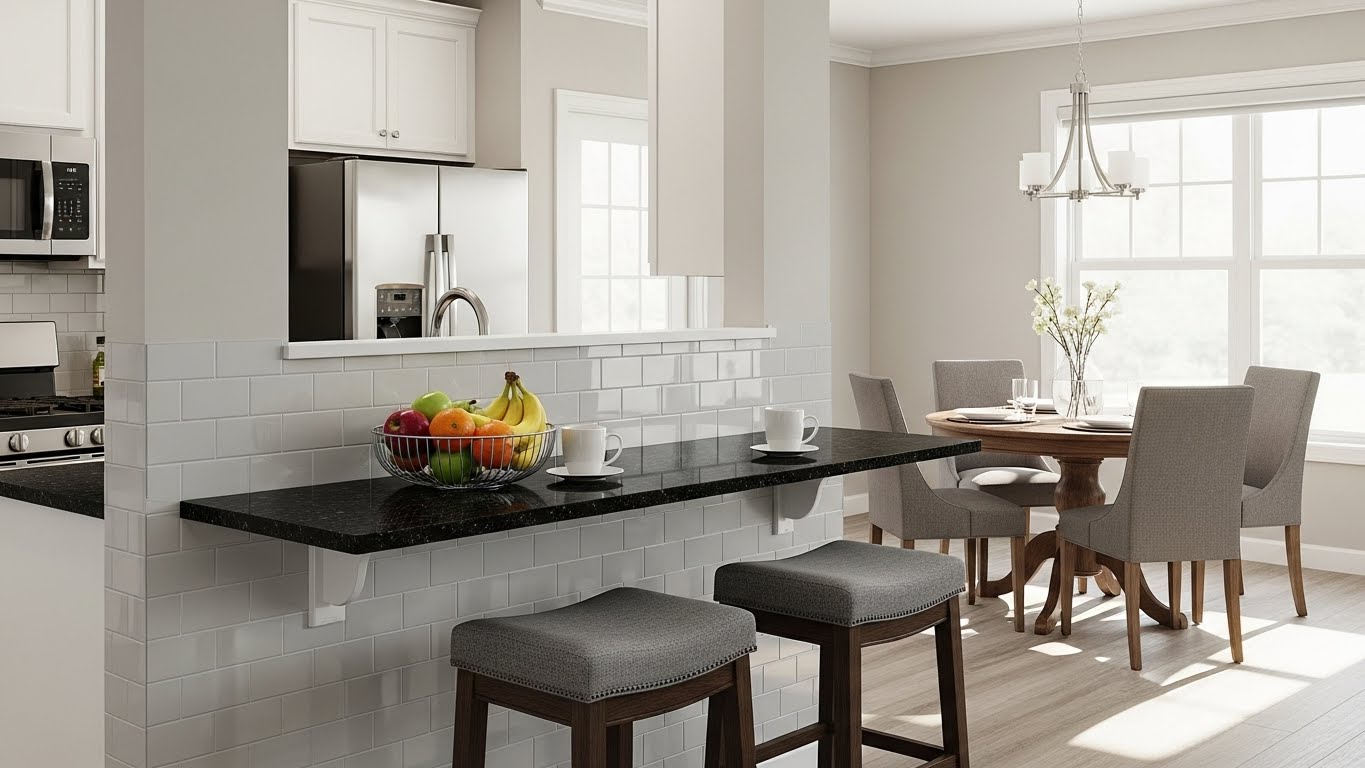 Half-Wall + Breakfast Counter: The Classic Kitchen Dining Partition Design