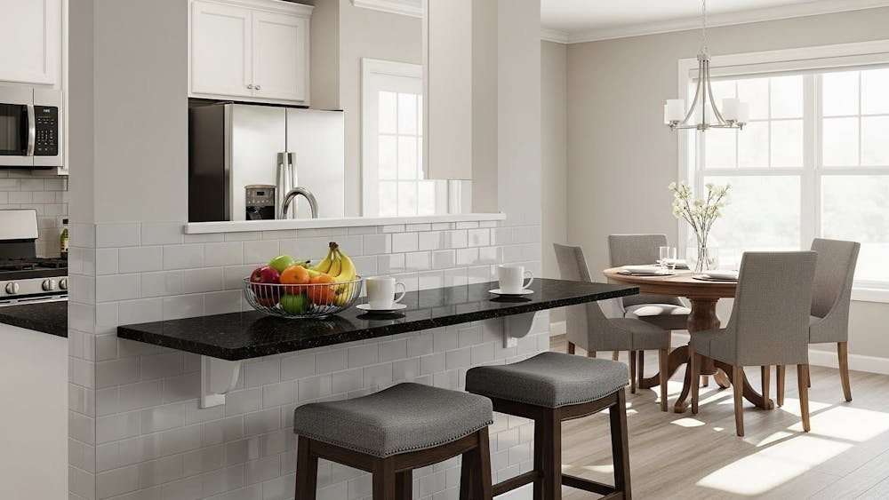 Half-Wall + Breakfast Counter: The Classic Kitchen Dining Partition Design