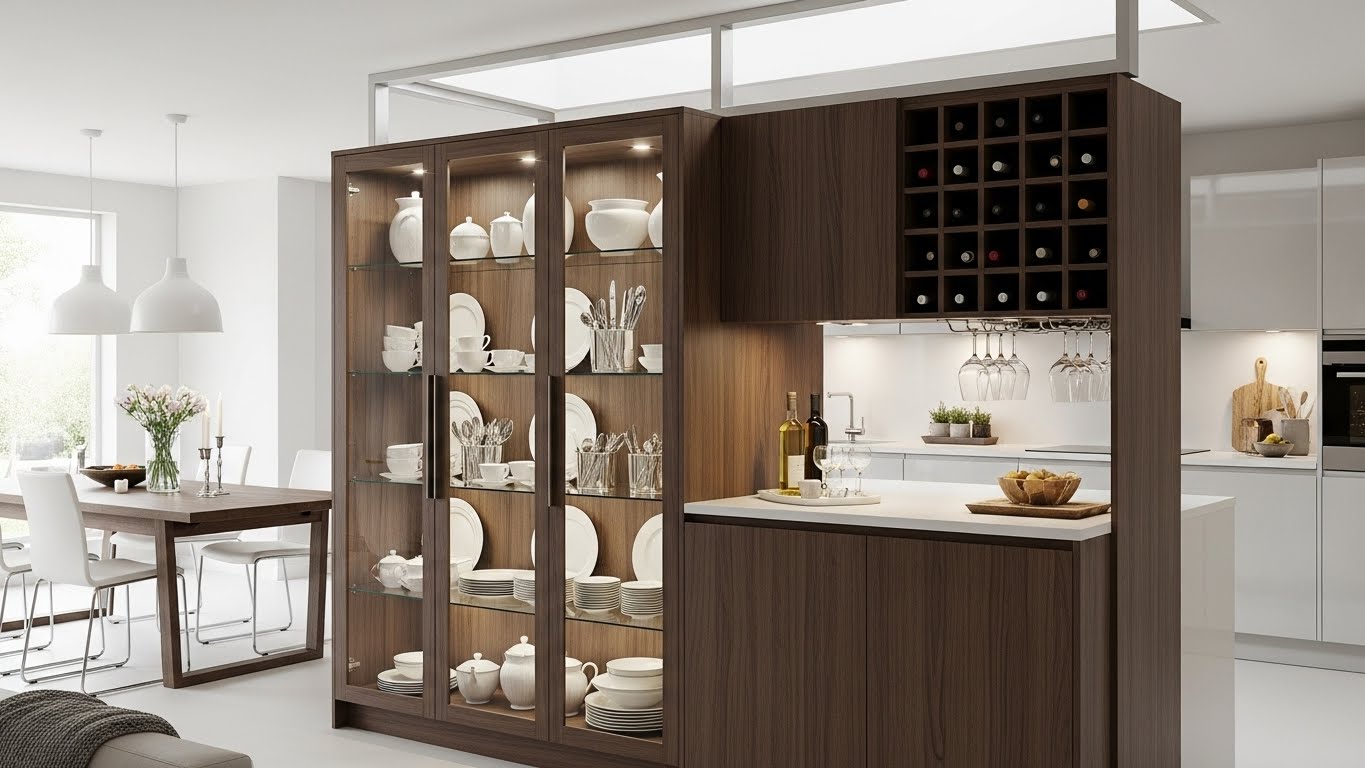 Crockery Unit as a Kitchen Partition from Dining Room