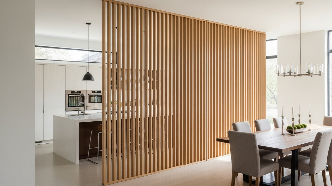 Wooden Slat Partition for Kitchen and Dining