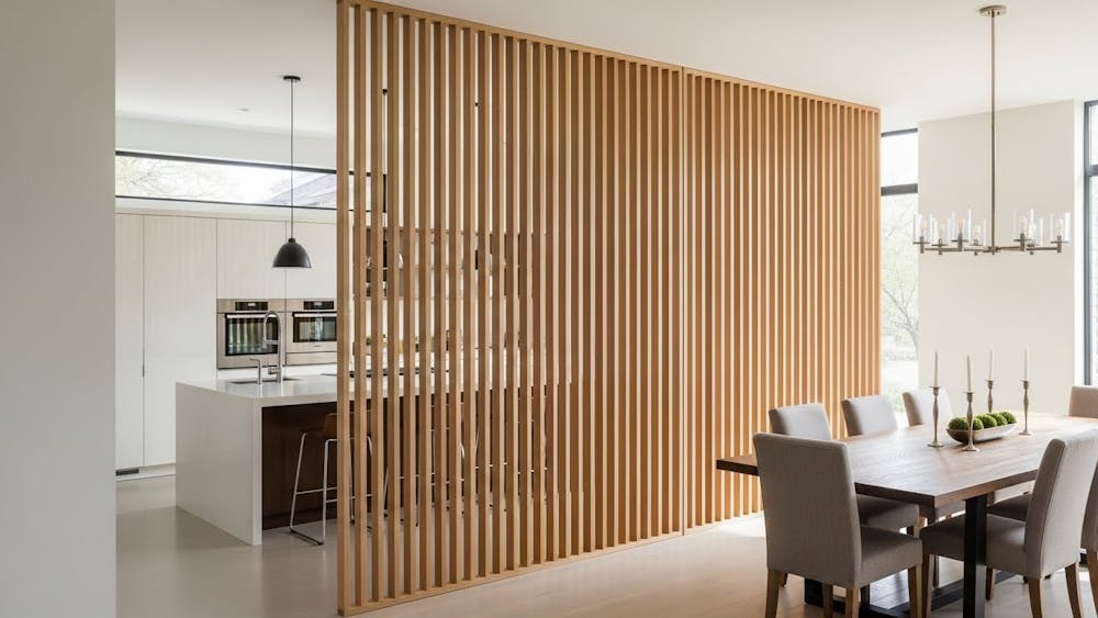 Wooden Slat Partition for Kitchen and Dining