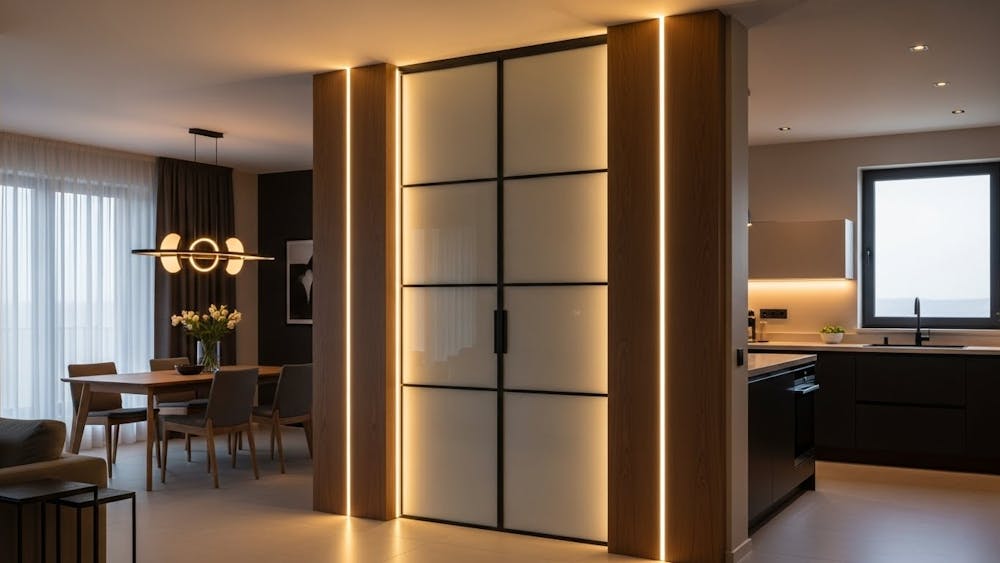 Lighting Built into the Dining Room and Kitchen Partition