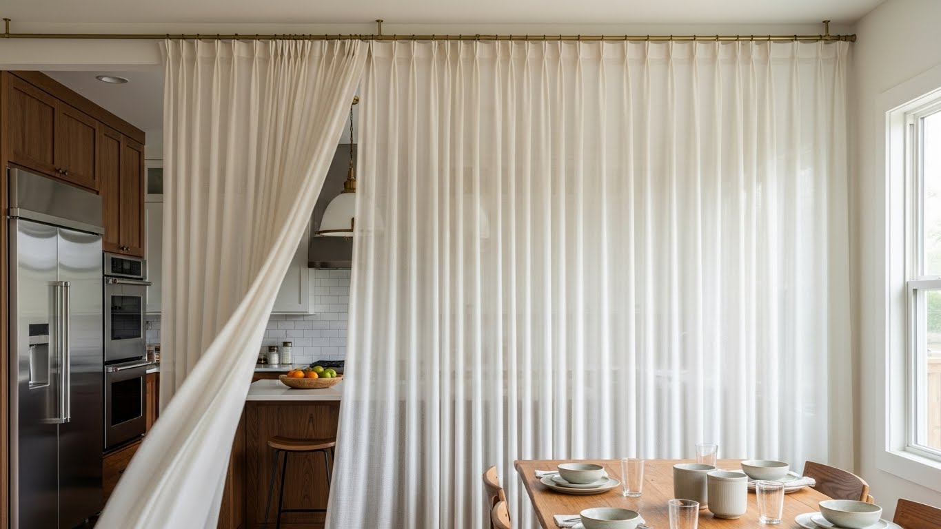 Curtain or Fabric Panel Partition Kitchen Partition from Dining Room