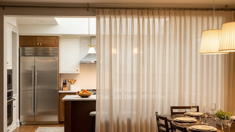 Curtain or Fabric Panel Partition Kitchen Partition from Dining Room