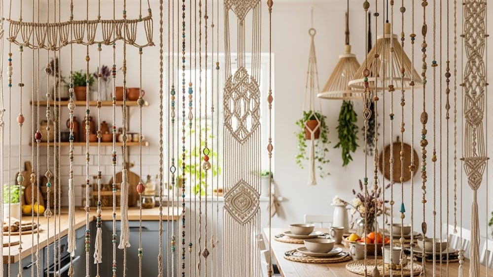String, Rope, or Beaded Kitchen Partition from Dining Room