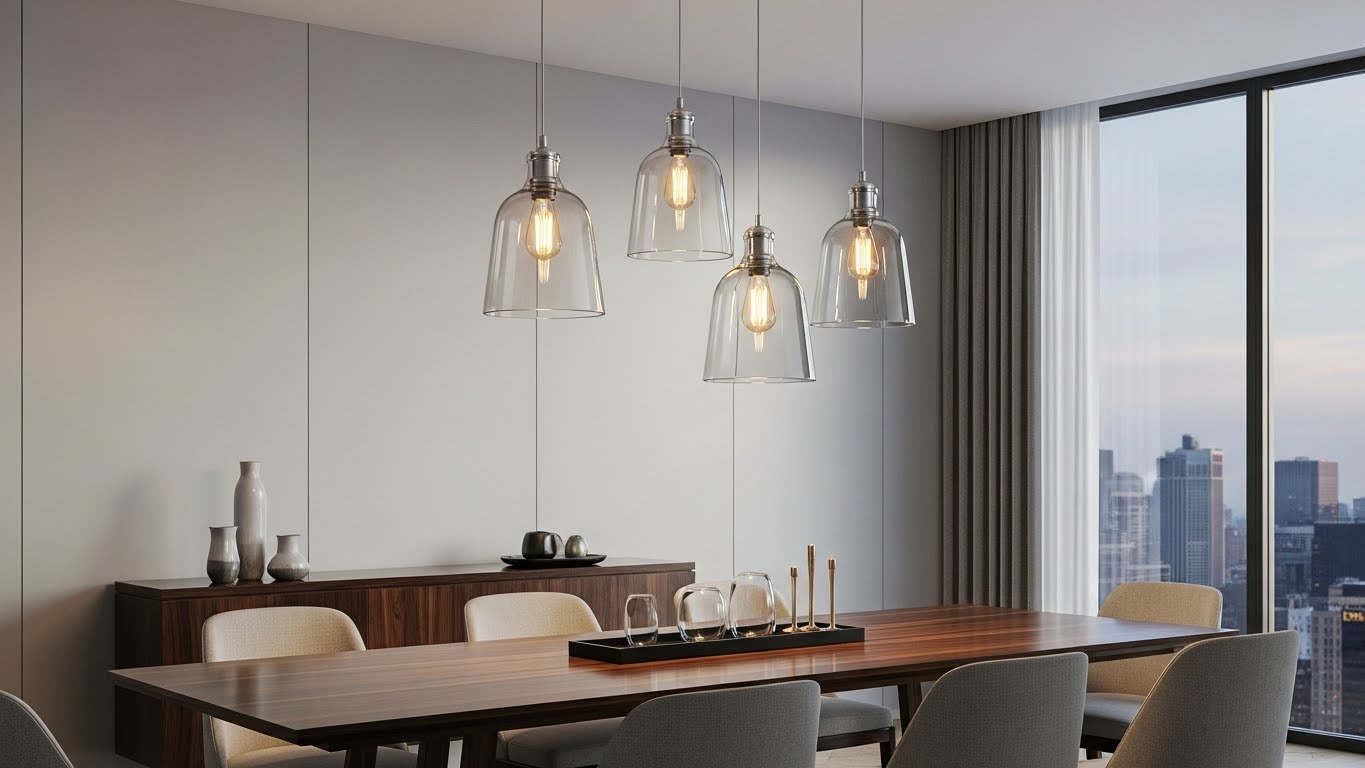 Modern Dining Room Table Lighting with Glass Pendants
