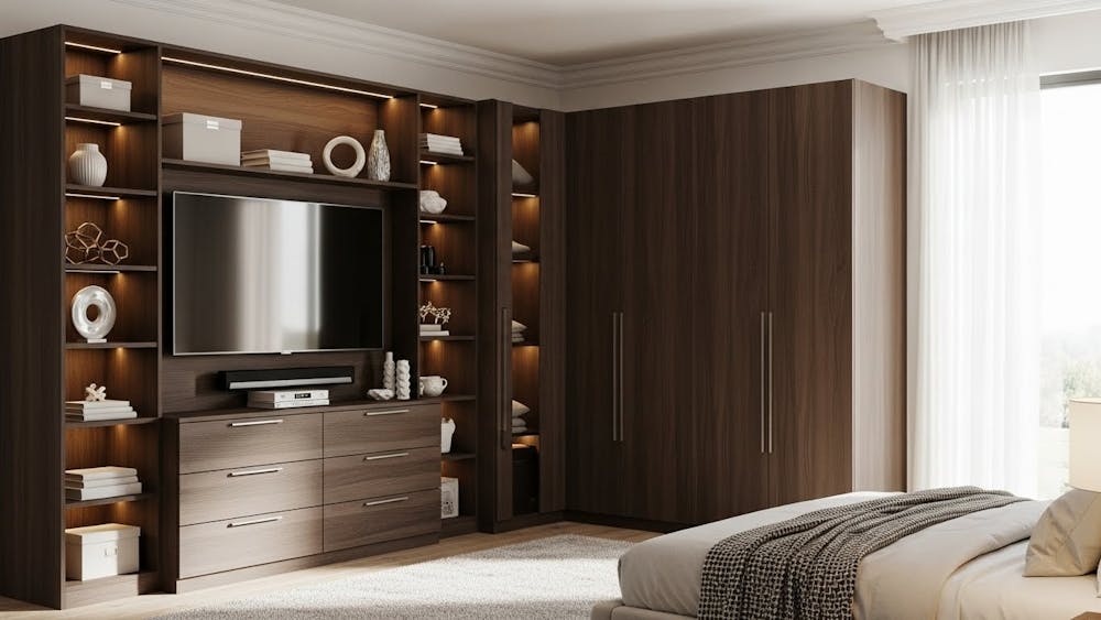 L Shaped Closet with Built-in TV Unit
