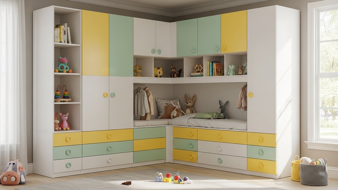 Kids’ Room L Shape Wardrobe with Color Pop