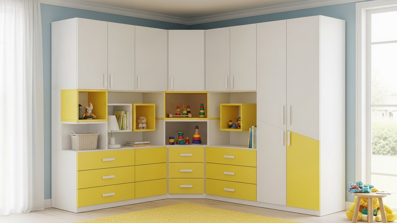 Kids’ Room L Shape Wardrobe with Color Pop