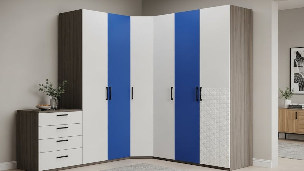 L Shaped Wardrobe with Accent Color Strip