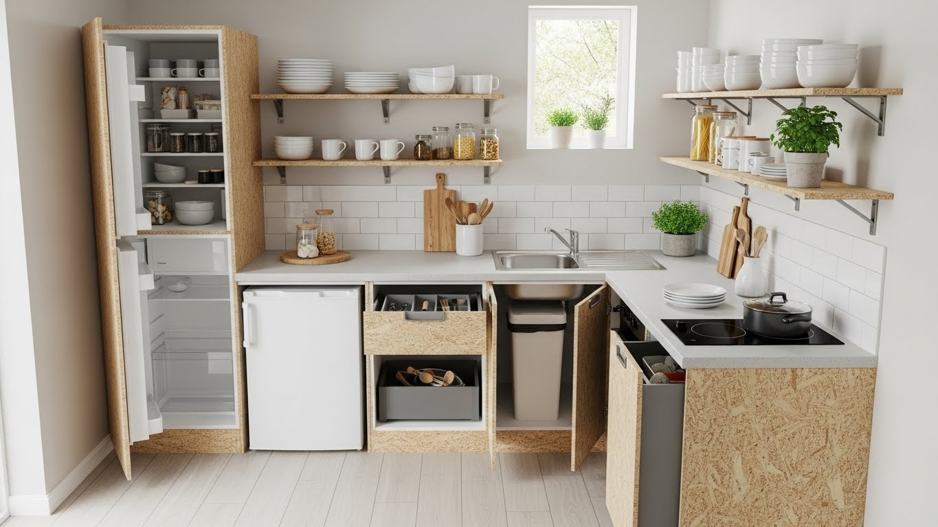 Low Budget Small Space Modular Kitchen Design with Open Shelves