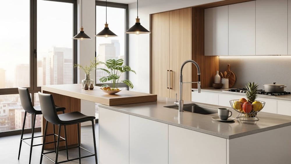 Open Kitchen with Slim Breakfast Counter