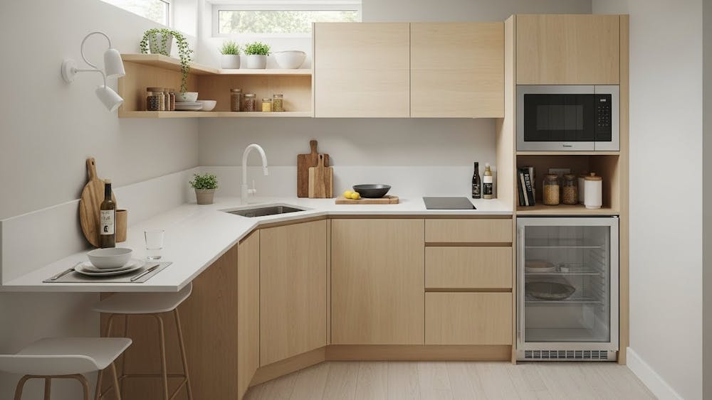 Small Space Small Modular Kitchen Design with Corner Sink or Hob