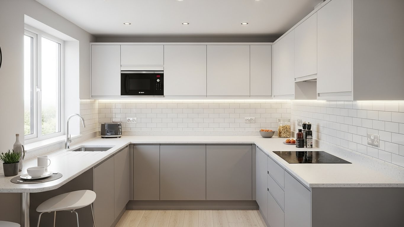 Small U-Shaped or C-Shaped Modular Kitchen