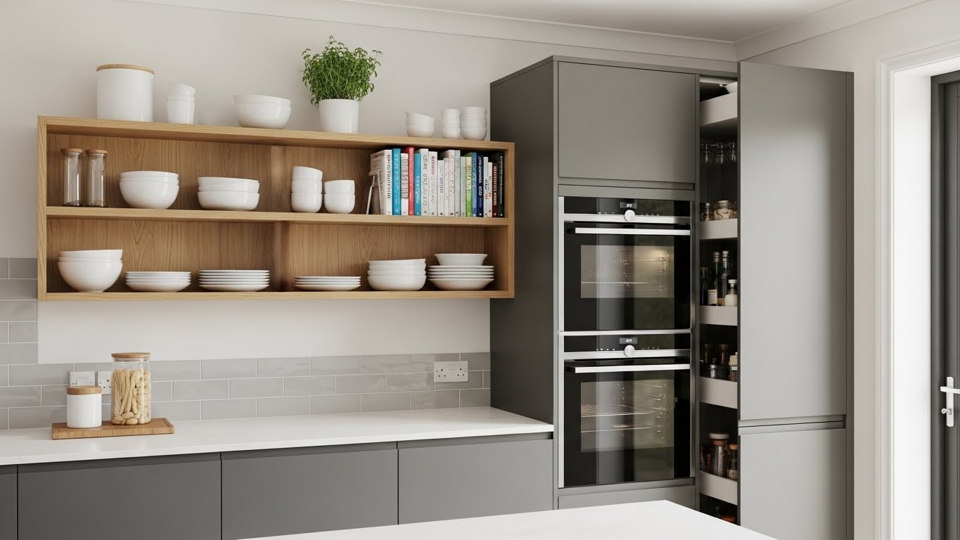 Wall Mounted Kitchen Shelves & Tall Unit