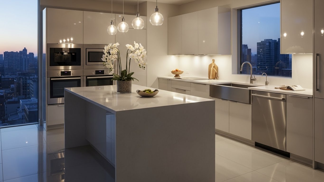 2. Glossy Acrylic Modular Kitchen for a Luxe Look