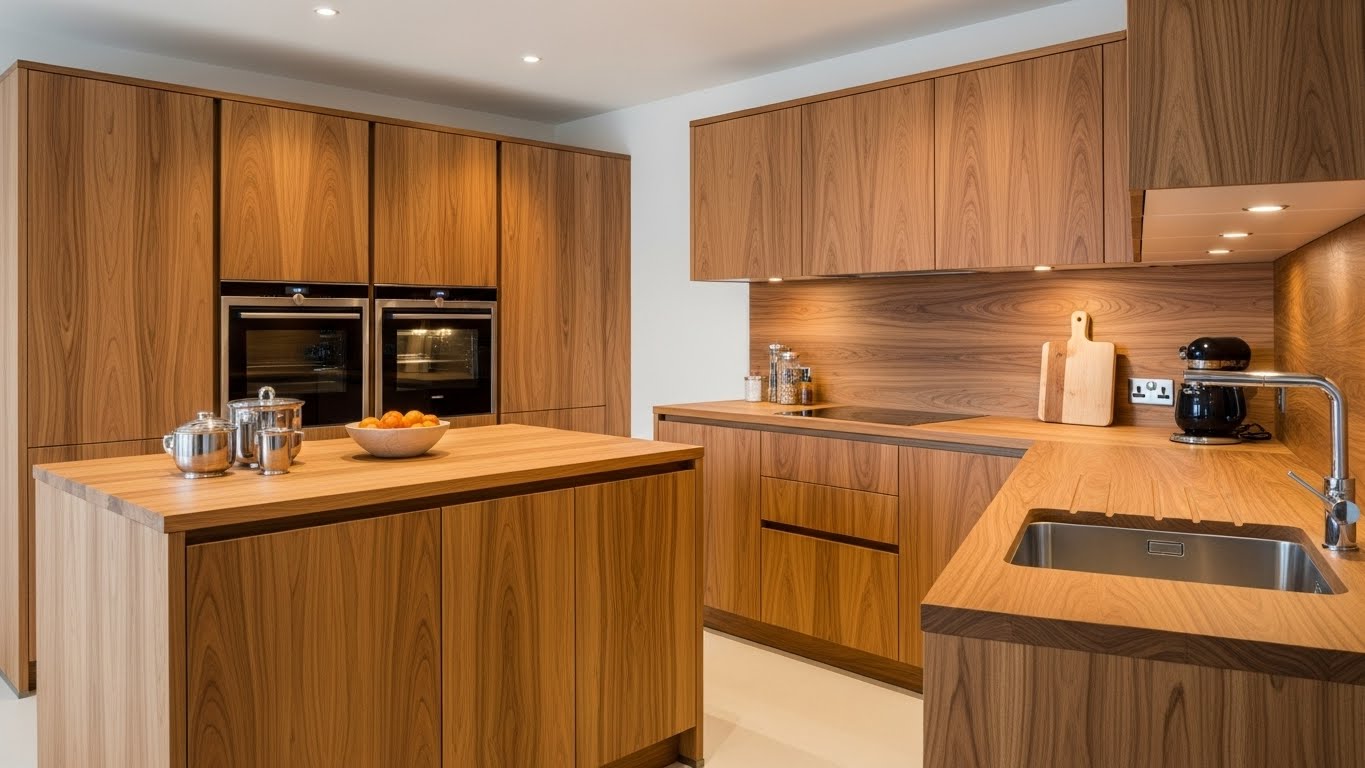 Warm Wooden Finish Modular Kitchen Woodwork