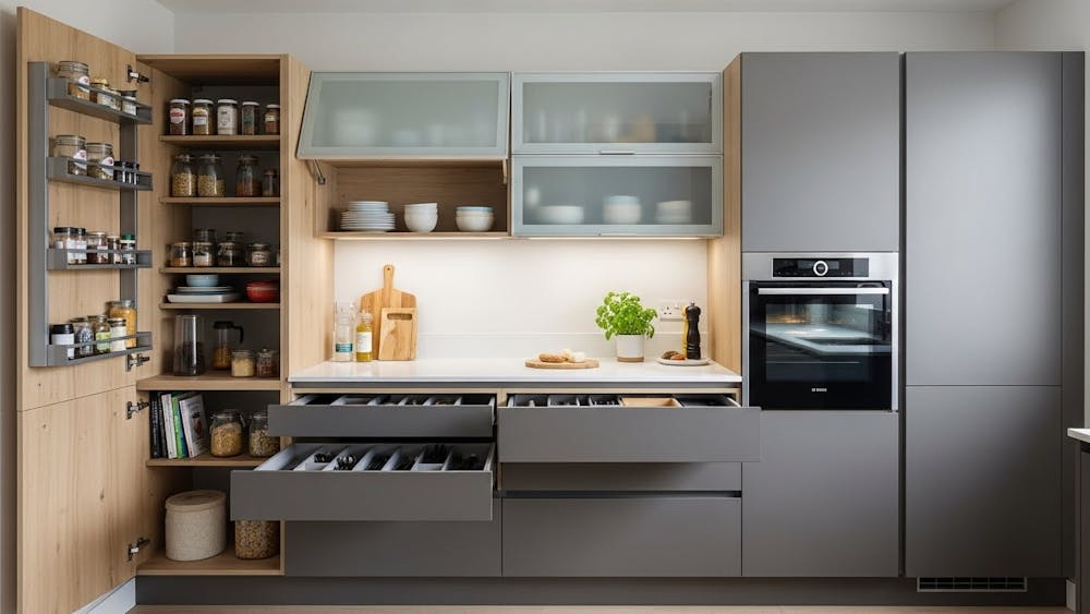 Inside View of Modular Kitchen Cabinets