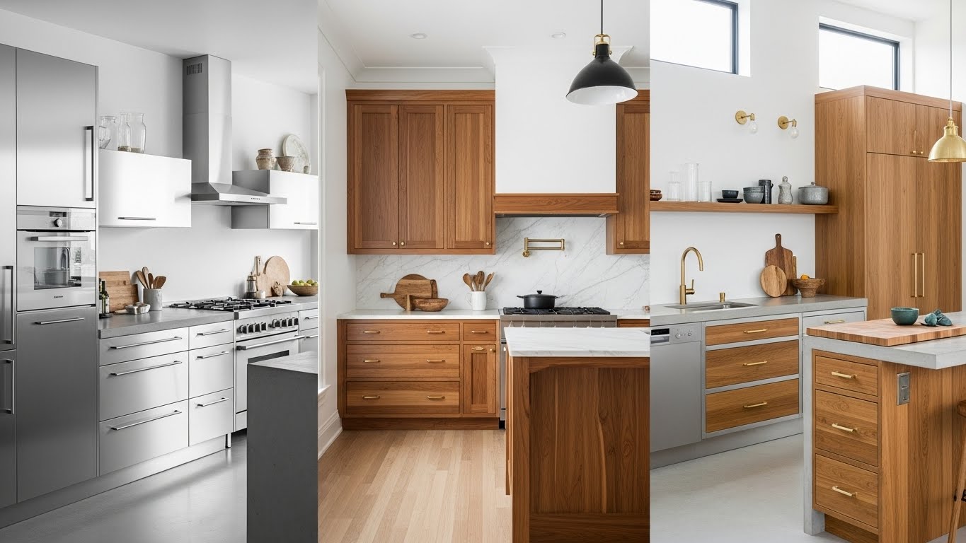 Stainless Steel, Teak & Hybrid Cabinet Designs