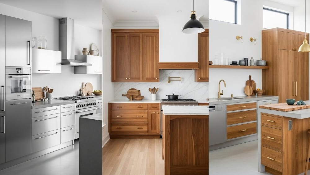 Stainless Steel, Teak & Hybrid Cabinet Designs