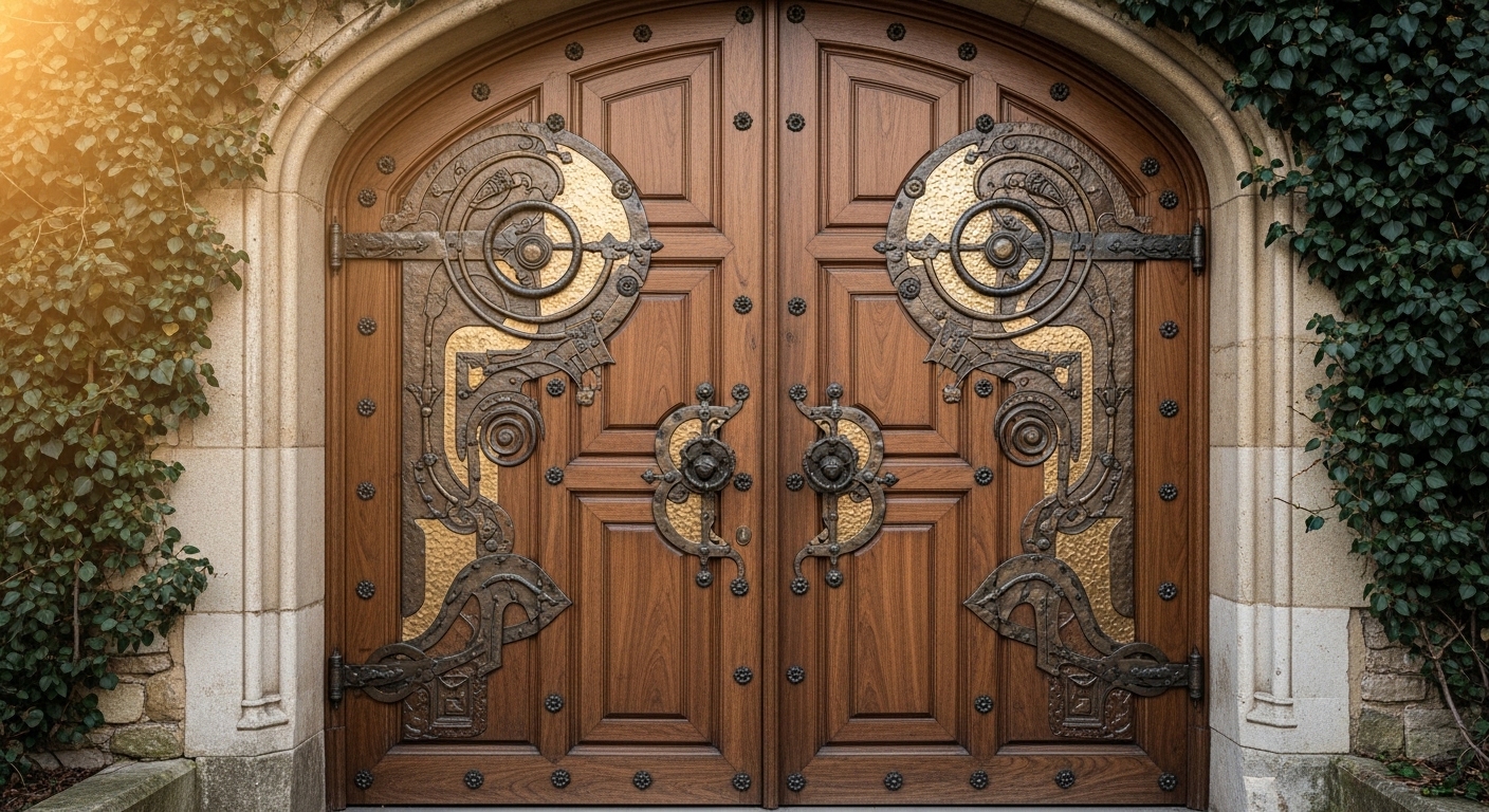 Wooden Doors with Metal Inlay Details