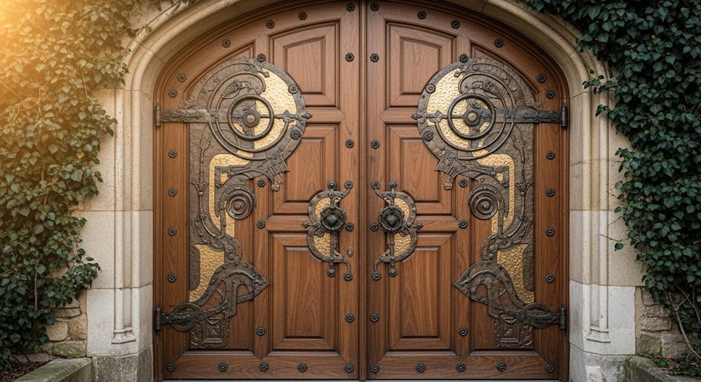 Wooden Doors with Metal Inlay Details