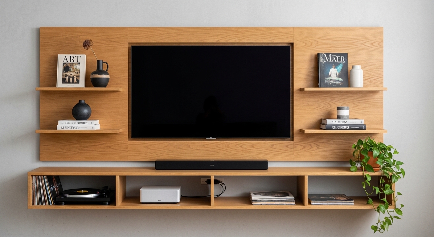 TV Panel with Open Shelves