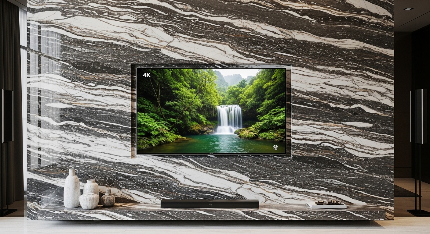 TV Panel with Marble or Stone Finish