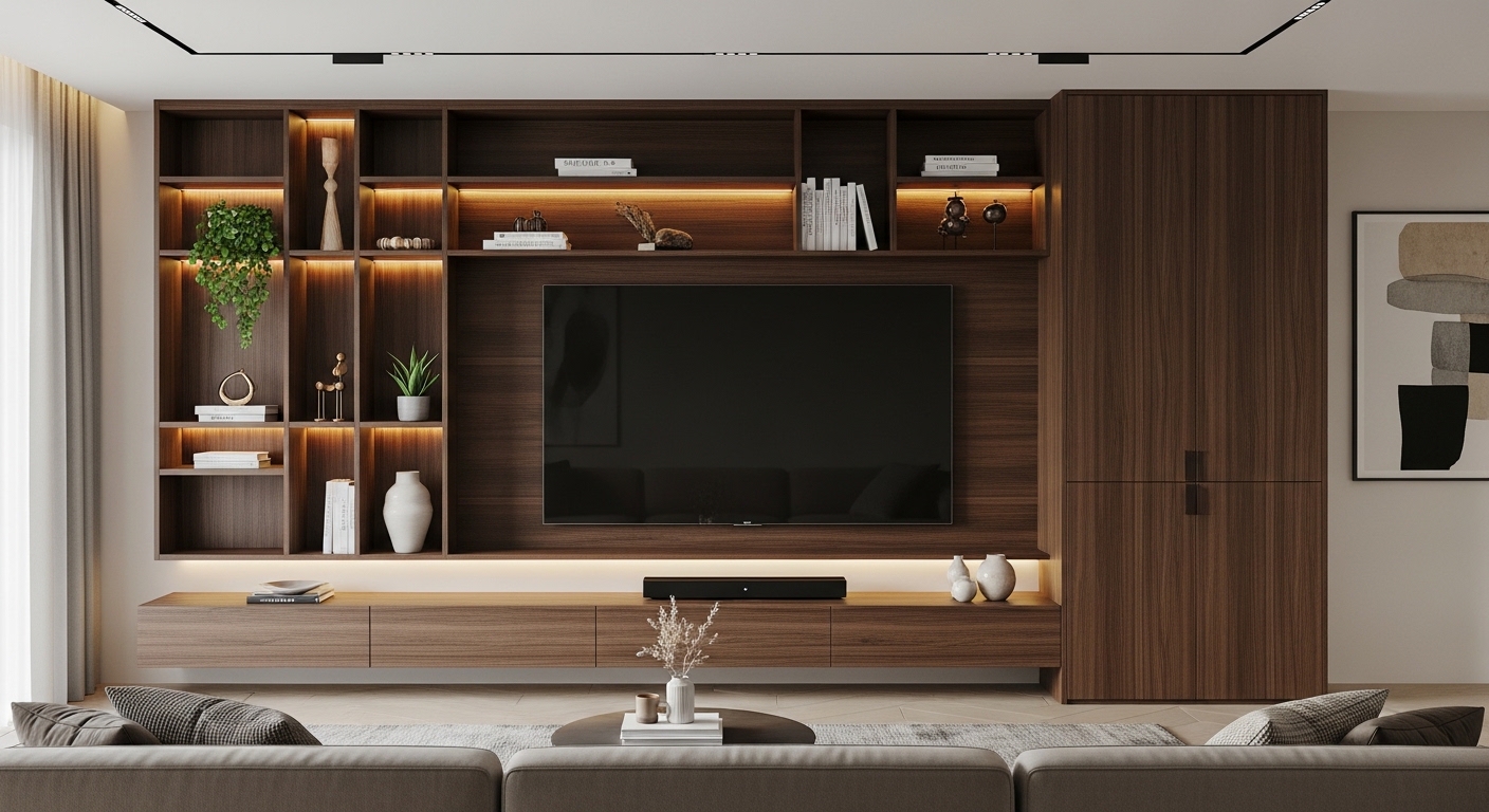  TV Panel Integrated with Wall Unit
