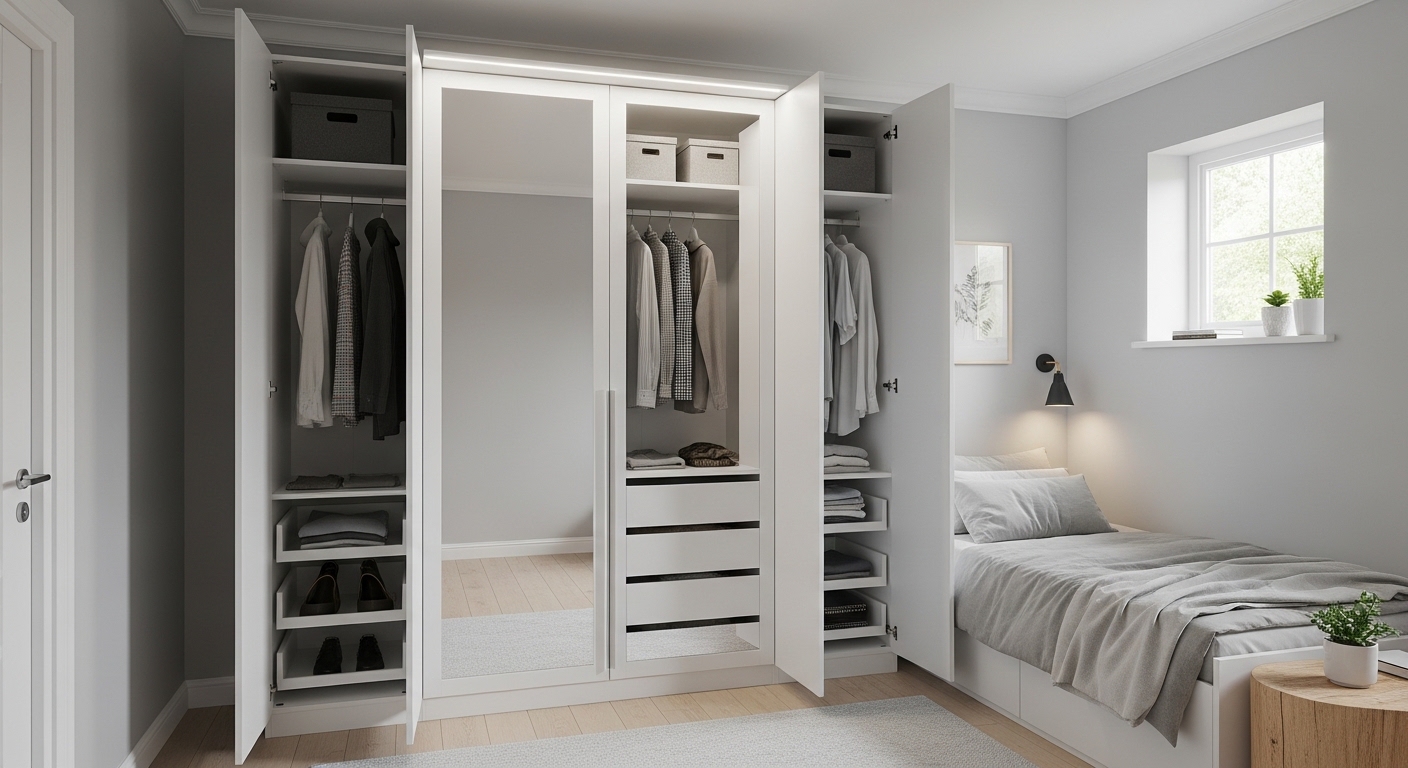 wardrobe designs for small bedroom with mirror