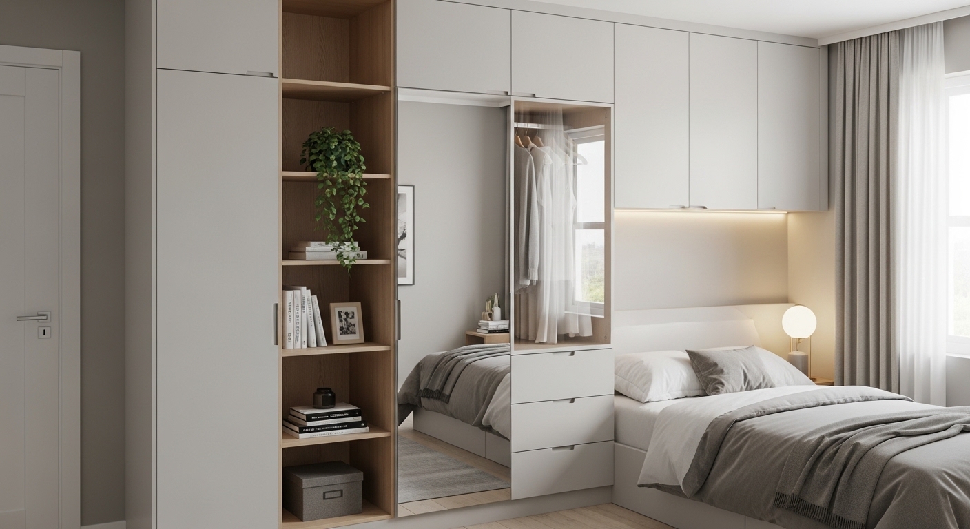 wardrobe designs for small bedroom with mirror