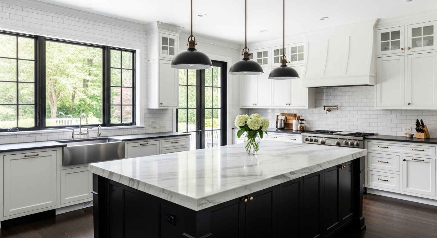 The Classic White Island Kitchen with Contrast Elements
