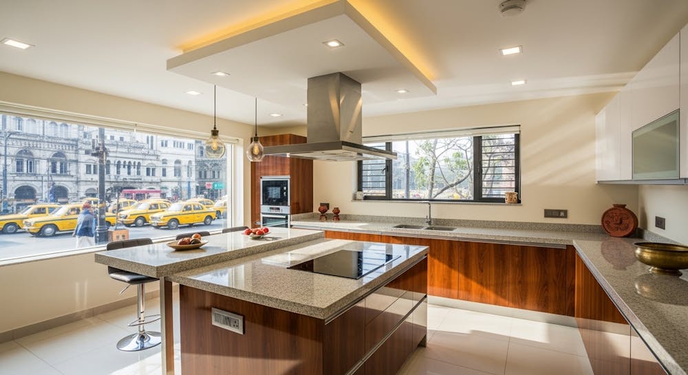 Modular Kitchen with Wooden Accents
