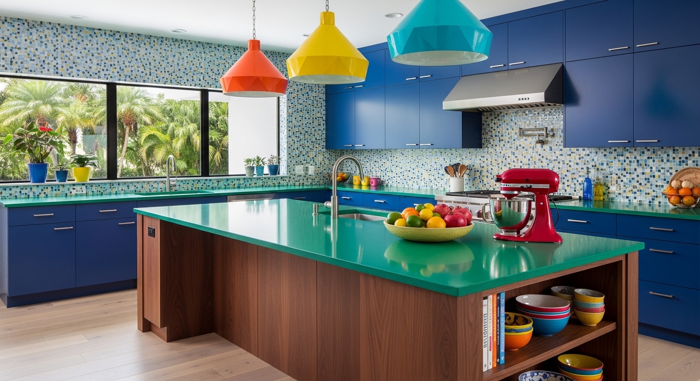 Bold & Colorful Island Kitchen Design